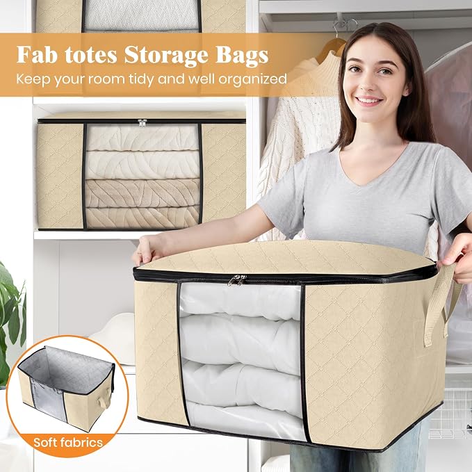 Fab totes 3 Pack Clothes Storage, Foldable Thick Fabric Blanket Storage Bags - Image 5