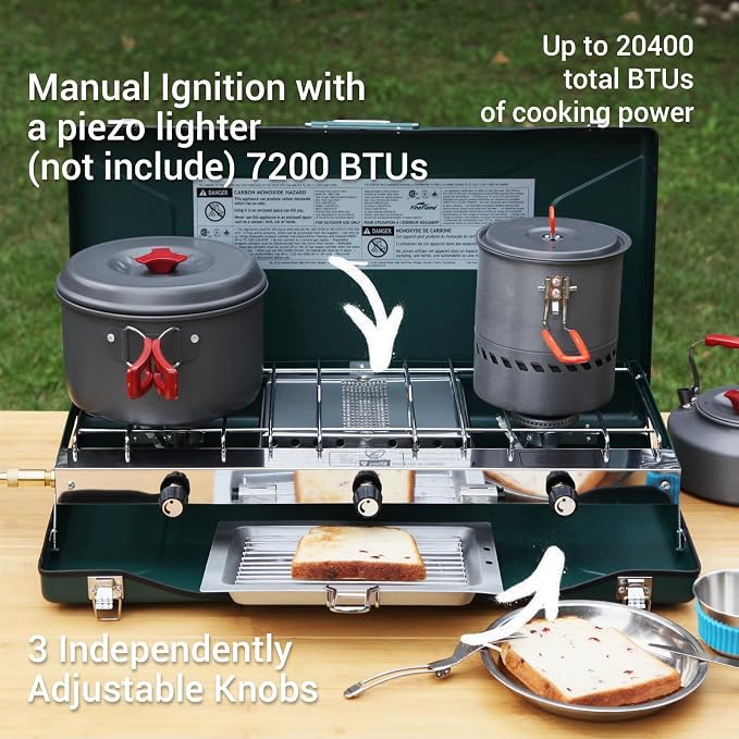 Camping Stove, 3 Burners Propane Portable Camp Stove - Image 2