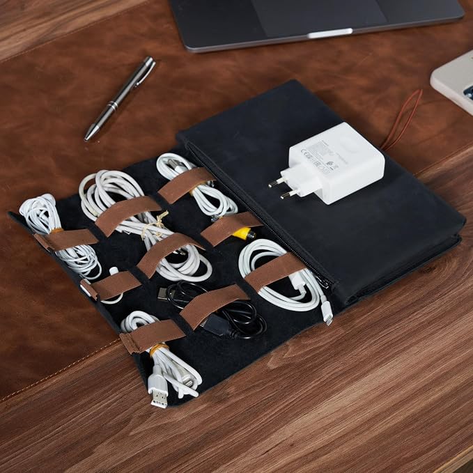 HARDISTON Custom Genuine Leather Electronic Cable Organizer Bag Handmade Travel - Image 4