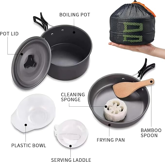 aiGear Camping Cookware Mess Kit, Non-Stick Camping Pan Pot Kettle, Lightweight - Image 3