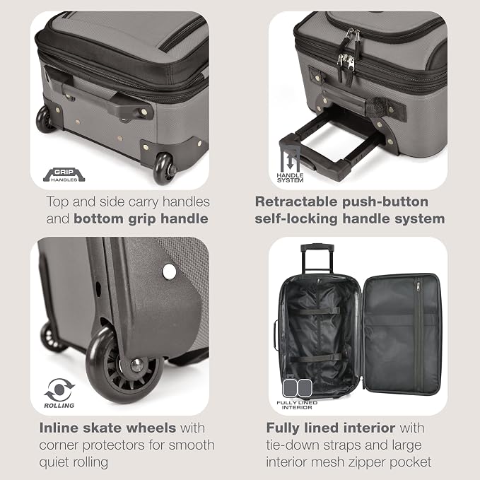 U.S. Traveler Rio Fabric Expandable Carry-on Luggage, Rolling Suitcase - Image 4