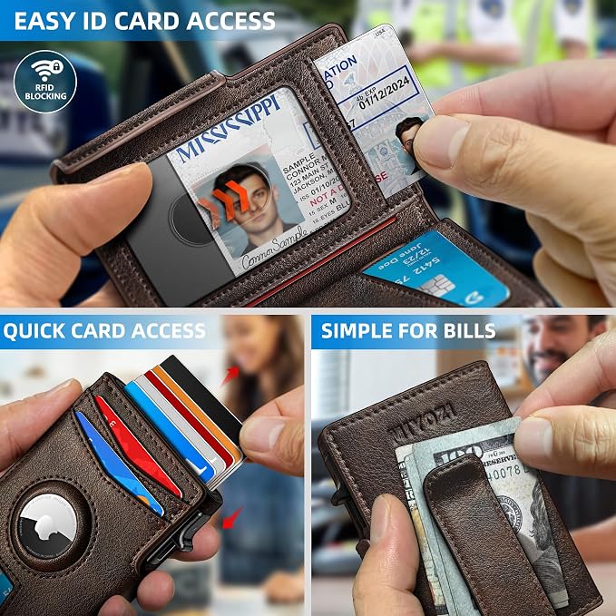 Airtag Wallet for Men, with Money Clip 10 Cards Metal Case Smart Slim Pop Up - Image 5