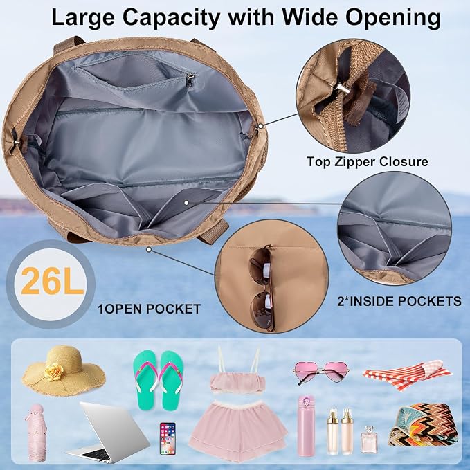 LEDAOU Beach Bags for Women, Beach Bags Waterproof Sandproof, Packable Beach - Image 4