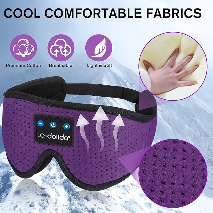 LC-dolida Sleep Headphones, Sleep Mask Bluetooth Wireless Music Eye Mask - Image 5