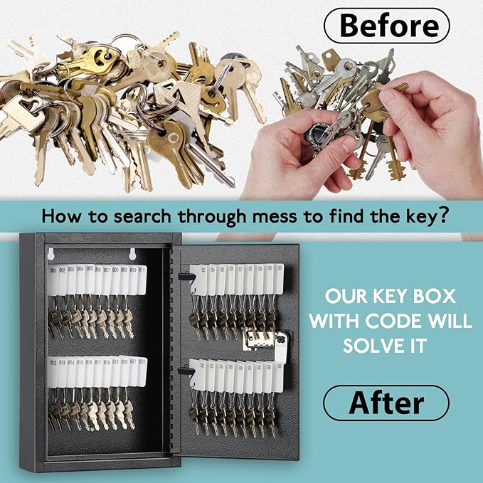 KYODOLED Locking Key Cabinet, 40 Key Storage Lock Box - Image 3