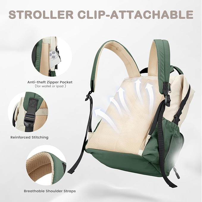 VONAL Diaper Bag Backpack, Lightweight Baby Diaper Bags, Travel Large Diaper Bag - Image 5