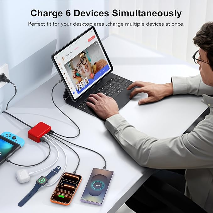 USB C Fast Charger 100W GaN 6 Port Type USB C Charging Station Hub Block Wall - Image 5