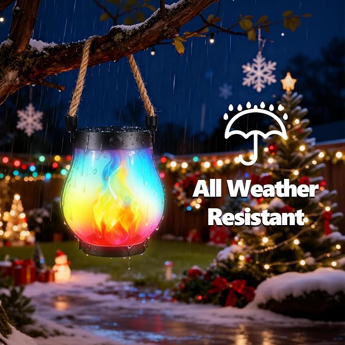 Halloween Solar Flame Lantern Hanging Outdoor Waterproof Purple - Image 6