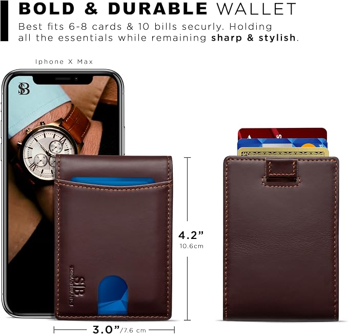 SERMAN BRANDS RFID Blocking Slim Bifold Genuine Leather Thin Minimalist Front - Image 5