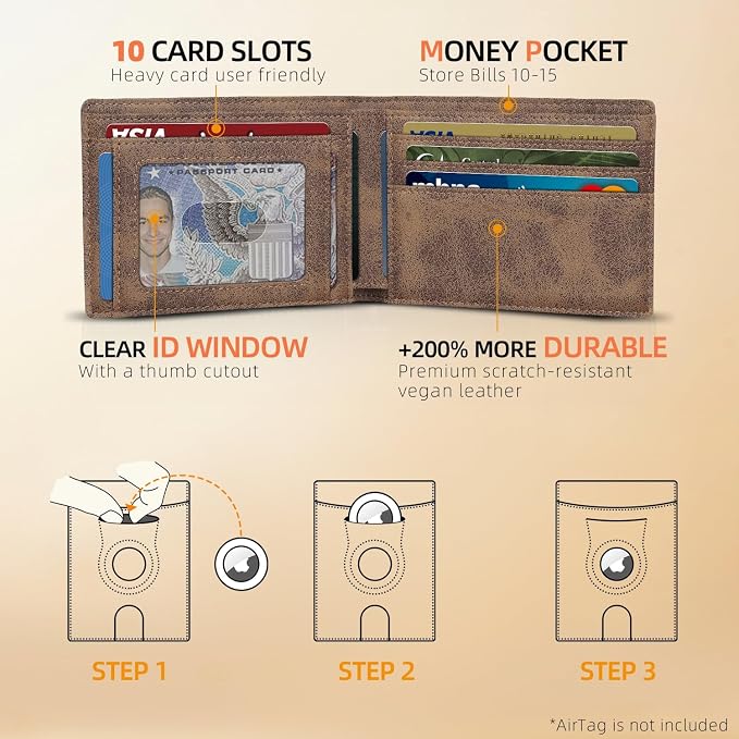 RUNBOX AirTag-Wallet-Mens-Slim-RFID Blocking Wallets Leather - Image 2