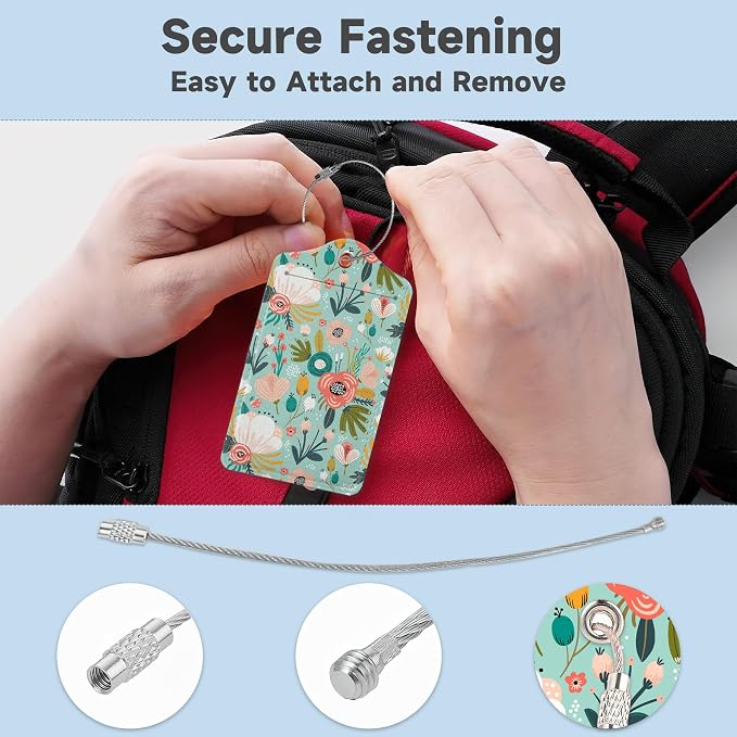 2 Pack Leather Luggage Tag for Suitcase Spring Flowers Leaves Berries Unique - Image 3
