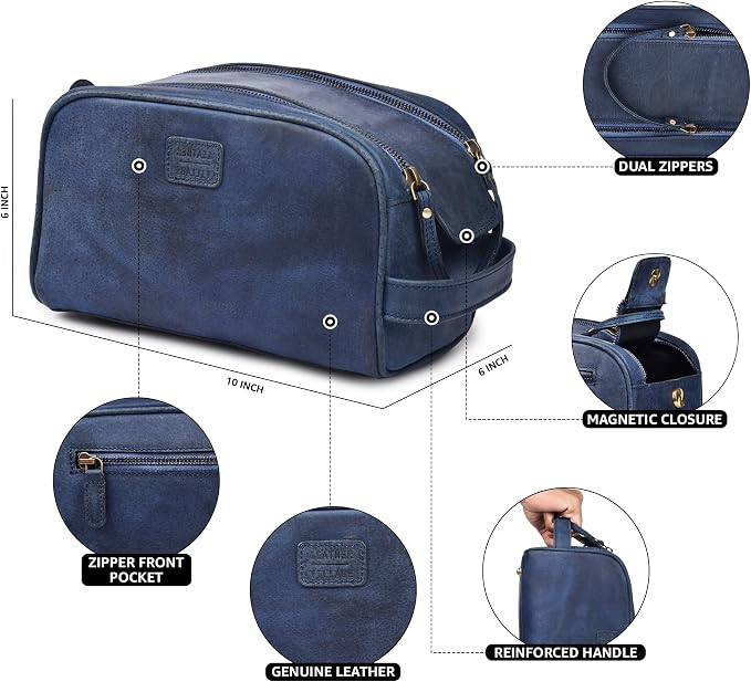 LEATHER VILLAGE Premium Leather Toiletry Travel Pouch - Image 4