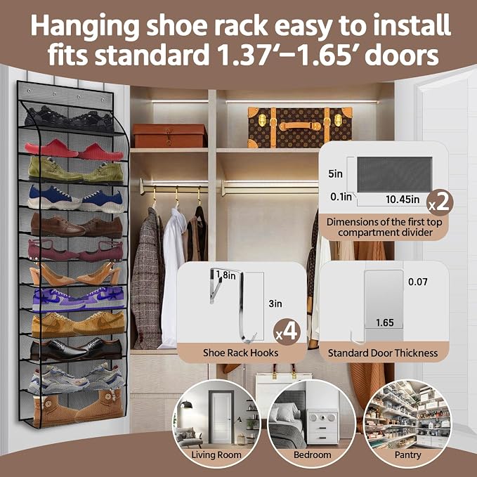 12 Pocket Over the Door Shoe Organizer, Reusable Breathable Large Mesh Bag - Image 5
