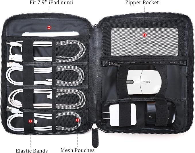 Polare Full Grain Leather Travel Cable Organizer Case Electronics Accessories - Image 3
