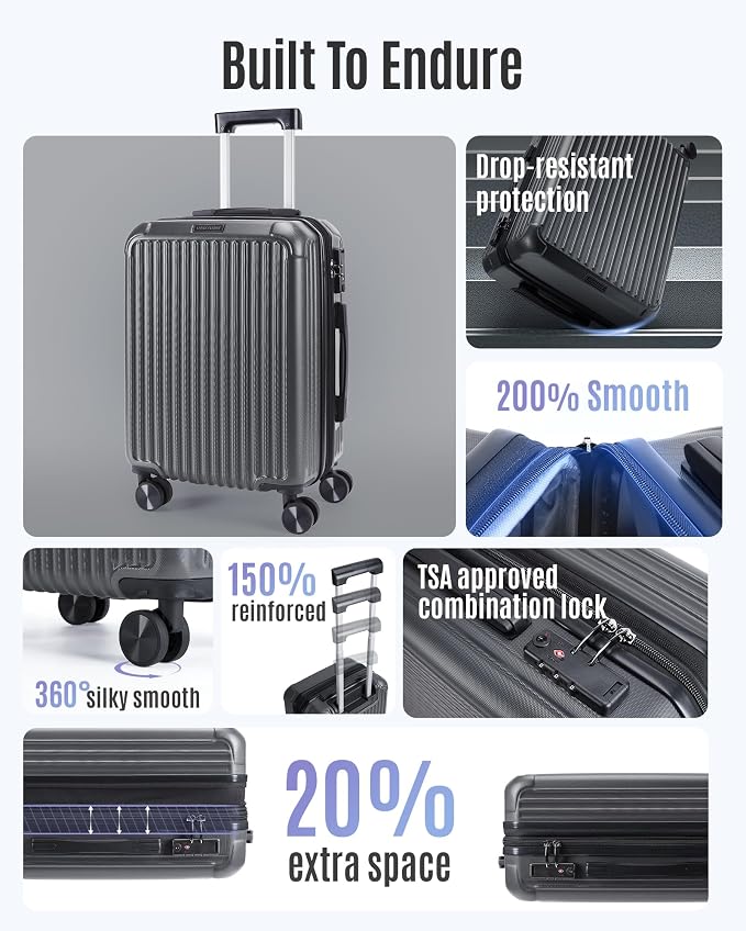 LIGHT FLIGHT Carry On Luggage 22x14x9 Airline Approved, Durable Hard Shell - Image 2