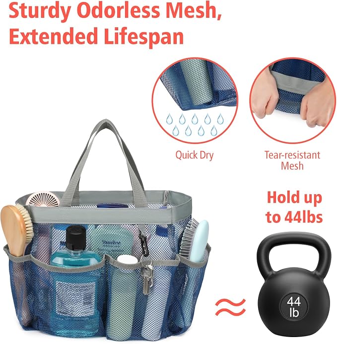 F-color Mesh Shower Caddy Portable, Upgrade Deeper 7 Pockets Shower Bag Basket - Image 3