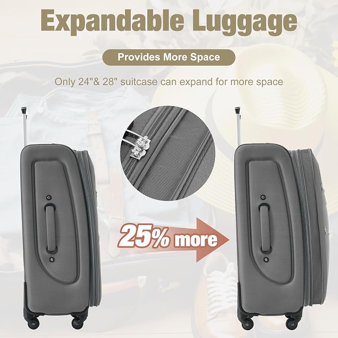 Merax Softside Luggage Set Softshell Lightweight 3 Piece Spinner Suitcase - Image 5