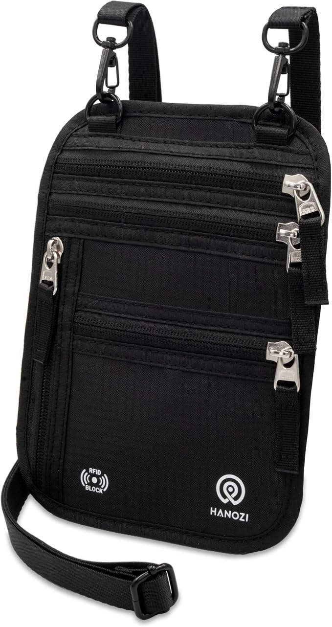 Neck Wallet – Travel Pouch and RFID Blocking Passport Holder by HANOZI
