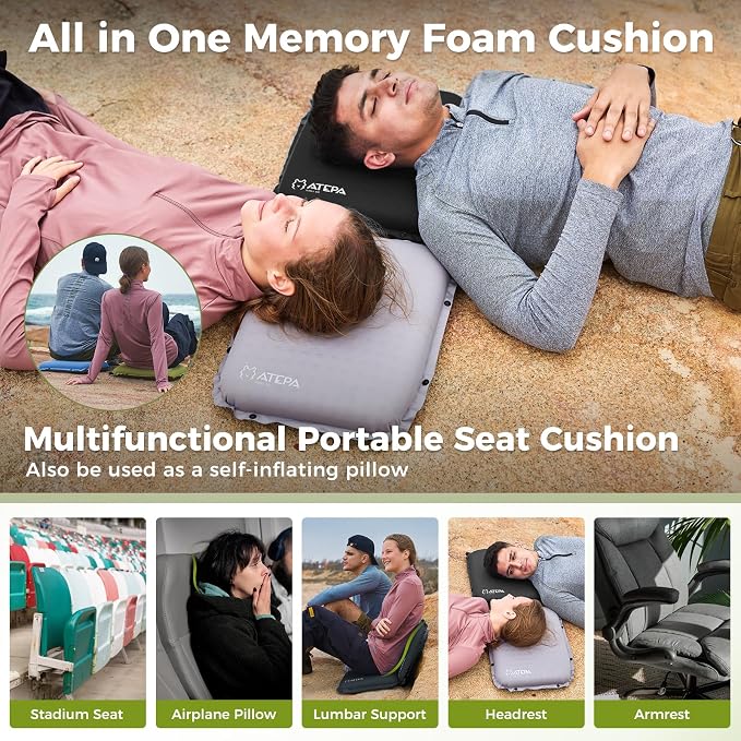 ATEPA Inflatable Stadium Seat Cushion, Self-Inflating Memory Foam Stadium Seats - Image 5