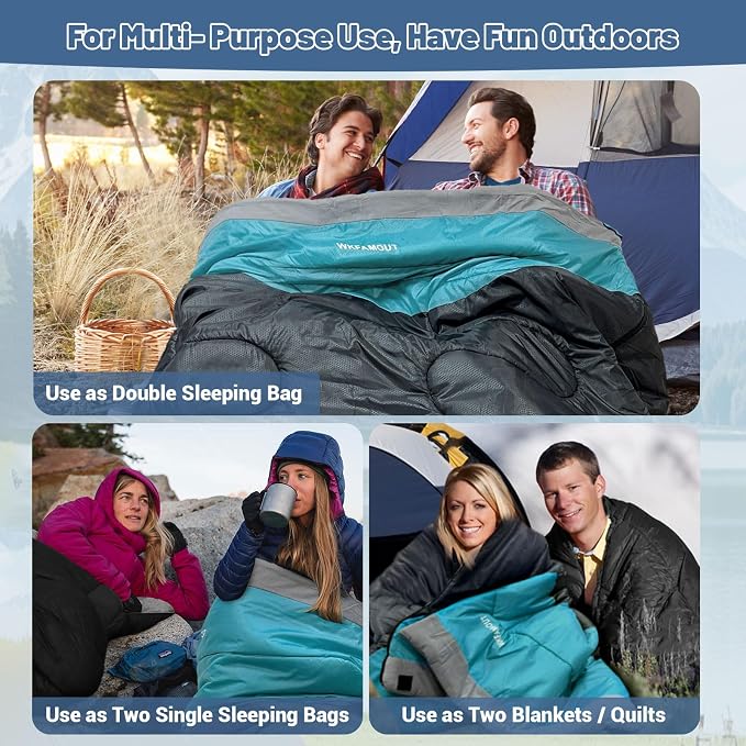 Double Sleeping Bag for Adults Machine Washable 2 Person Camping Sleeping Bag - Image 6
