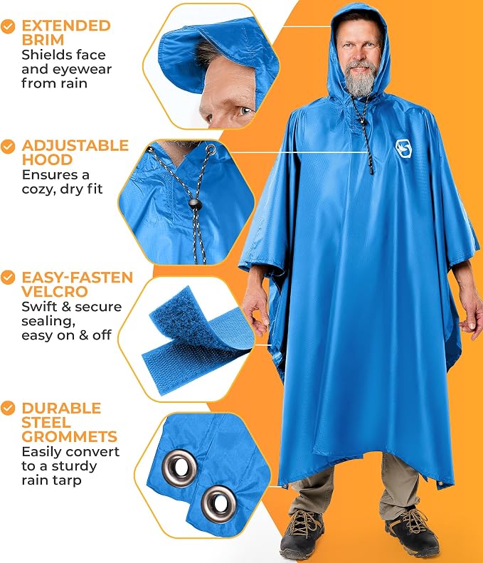 Foxelli Rain Poncho for Adults – Extra Long Reusable Waterproof Raincoat - Image 5