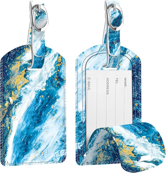 FINTIE 2 Pack Luggage Tags, Leather Name ID Labels by Fintie