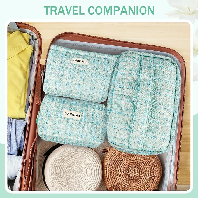 Makeup Bag 3 PCS Quilted Cosmetic Bags - Image 5