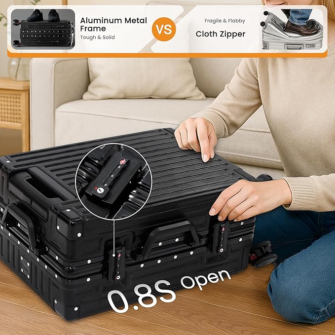 24 Inch Luggage With Spinner Wheels, Aluminum Frame Zipperless Suitcase - Image 6