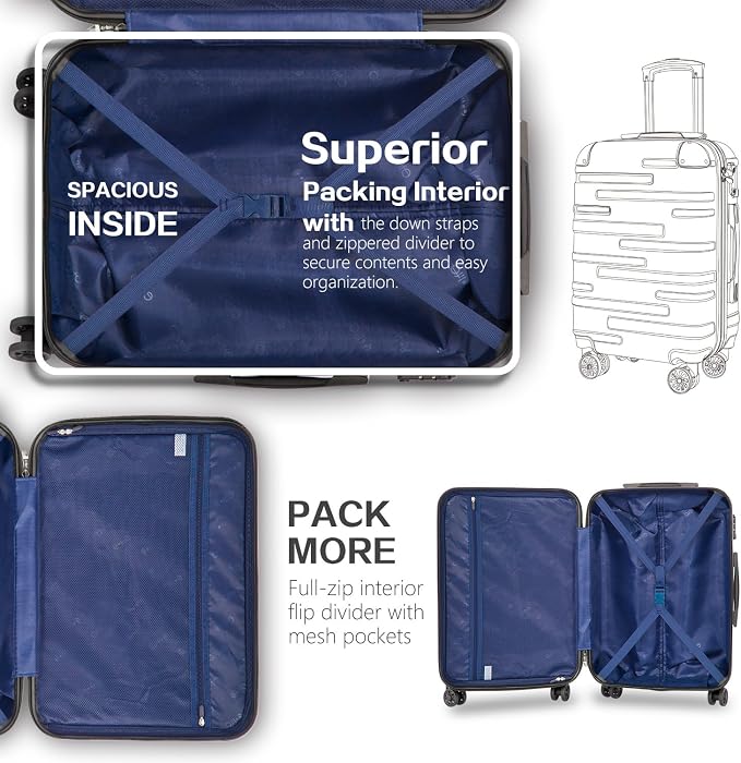 Coolife Luggage Suitcase Carry-on Hardside Travel Luggage TSA Lock Spinner - Image 6