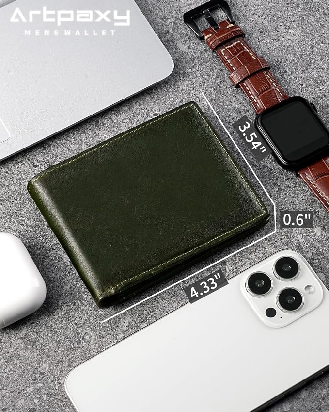 Mens Wallet Bifold Genuine Leather RFID Blocking Wallet - Image 2