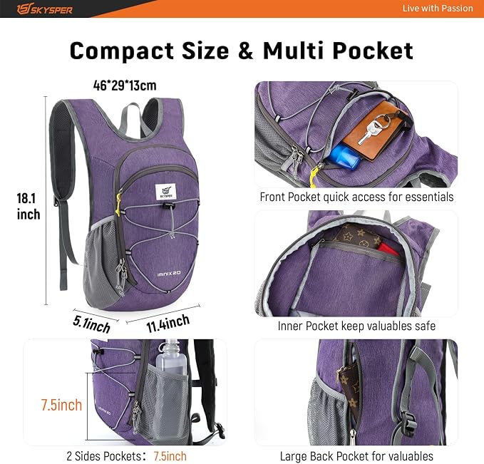 SKYSPER 15L/20L Foldable Hiking Backpack Lightweight Packable Travel Daypack - Image 2