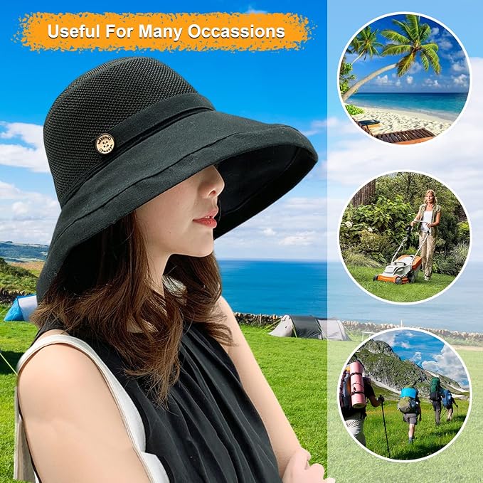 Women Wide Brim Sun Hats Metal Wired Edge Summer UV Protection Beach Fishing Hat - Image 5