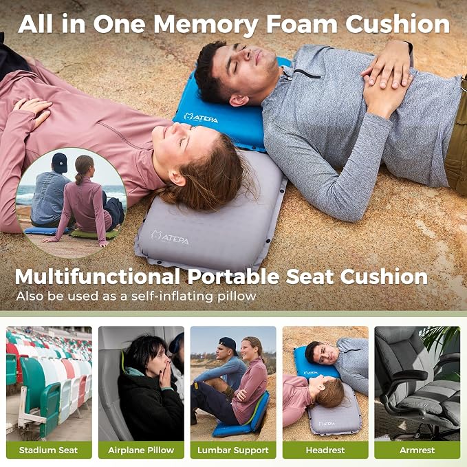 ATEPA Inflatable Stadium Seat Cushion, Self-Inflating Memory Foam Stadium Seats - Image 5