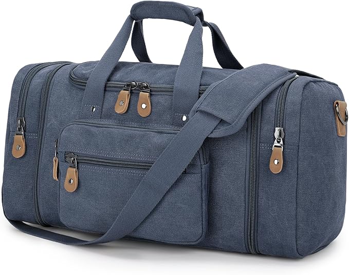 Gonex Canvas Duffle Bag for Travel 60L Expandable Duffel Weekend Overnight Bag by Gonex