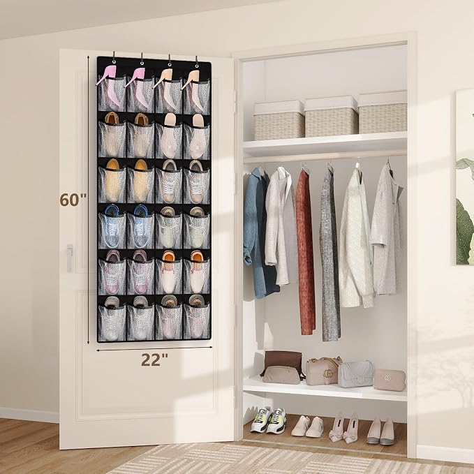 FENTEC 24 Pocket Over Door Shoe Organizer, Mesh Closet Shoe Holder - Image 4