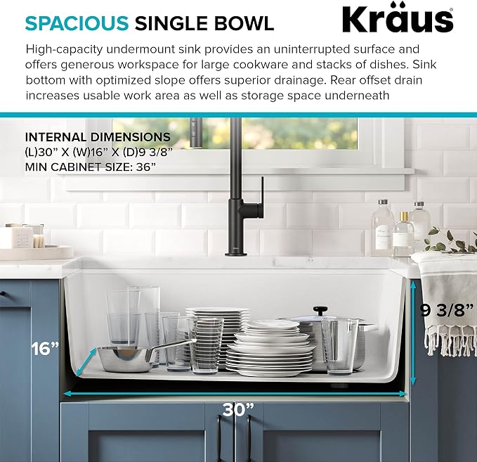 KRAUS Kitchen Sink Bellucci 32” Undermount Workstation Granite, Metallic White - Image 8