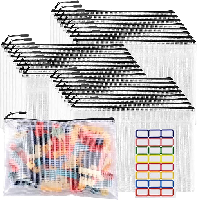24pcs Large Mesh Zipper Pouch File Bags YOPCDJ Reusable Zippered Pouches by YOPCDJ