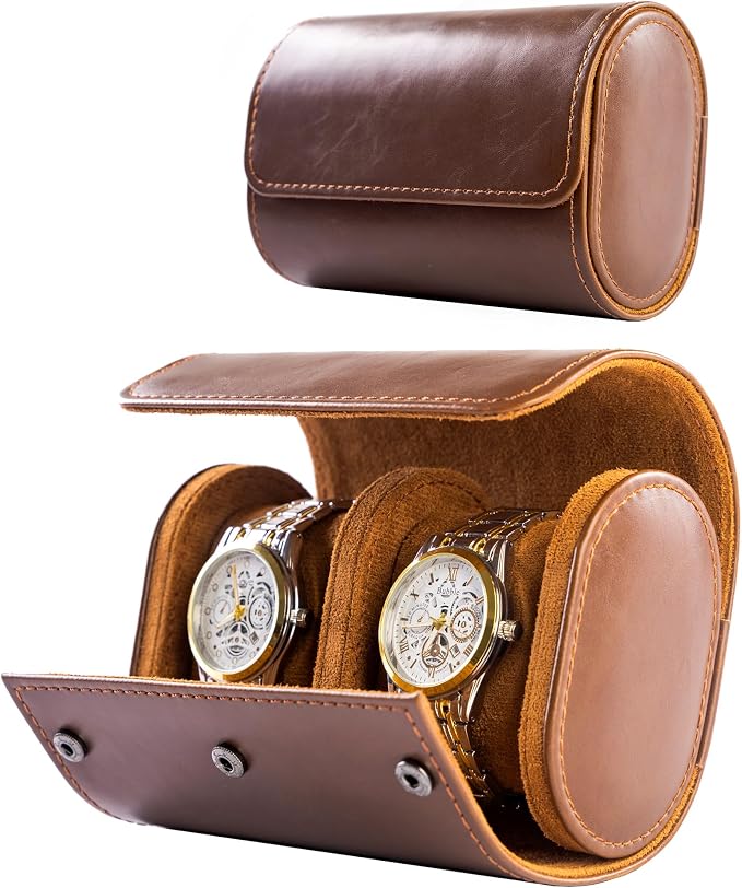 MR.OKAY 2 Watch Travel Case-Classic Leather Watch Case by MR.OKAY