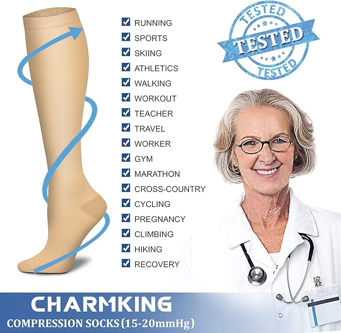 CHARMKING Compression Socks for Women & Men Circulation 15-20 mmHg is Best - Image 6