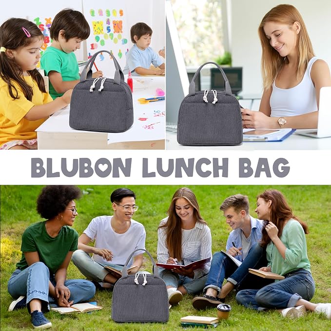 Bluboon Lunch Bag for Women Men Cute Corduroy Lunch Tote Bags Reusable - Image 8