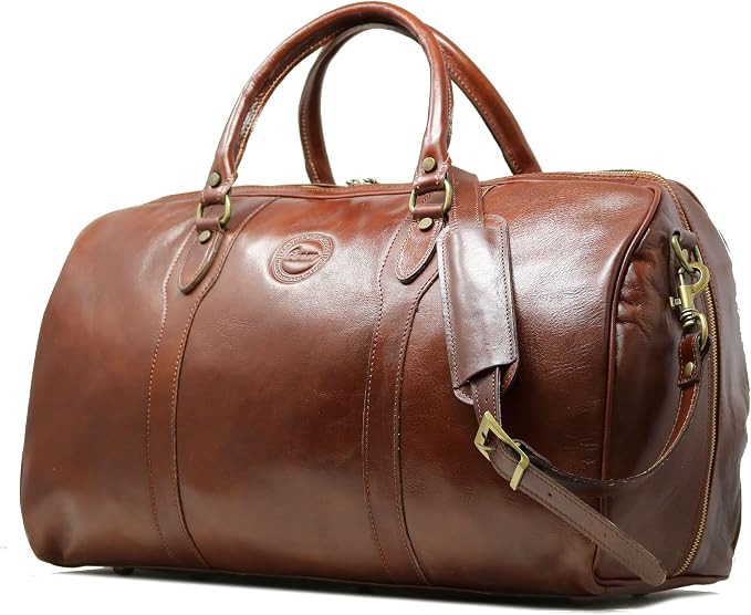 Cenzo Duffle Vecchio Brown Italian Leather Weekender Travel Duffle Bag by FlotoLeatherBags