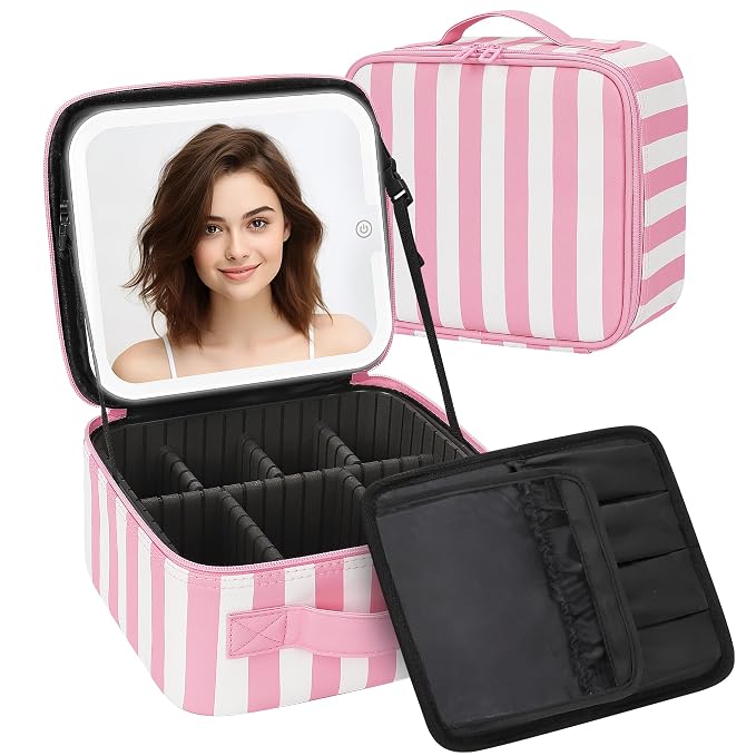 Makeup Bag With LED Mirror, Travel Makeup Case with Light up Mirror Large - Image 9