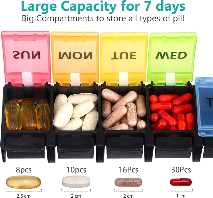 Fullicon Weekly Pill Box Organizer, 7 Day Tablet Boxes - Image 2