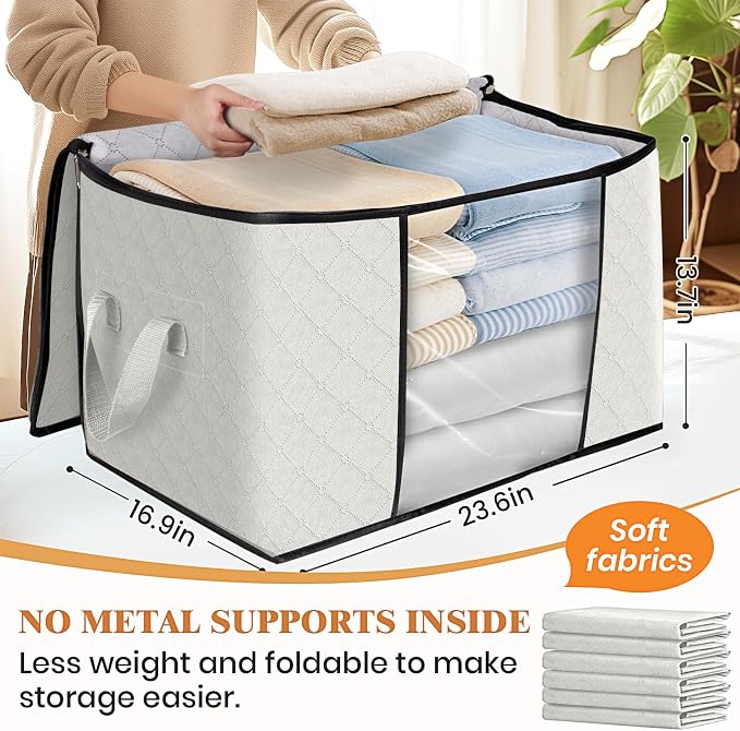 Fab totes 24 Gallons Clothes Storage, Foldable Thick Fabric Blanket Storage Bags - Image 2