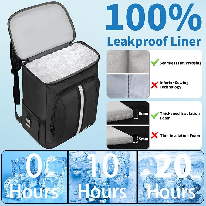 Backpack Cooler Insulated Leak Proof 35 Cans, 2 Insulated Compartments Thermal - Image 5