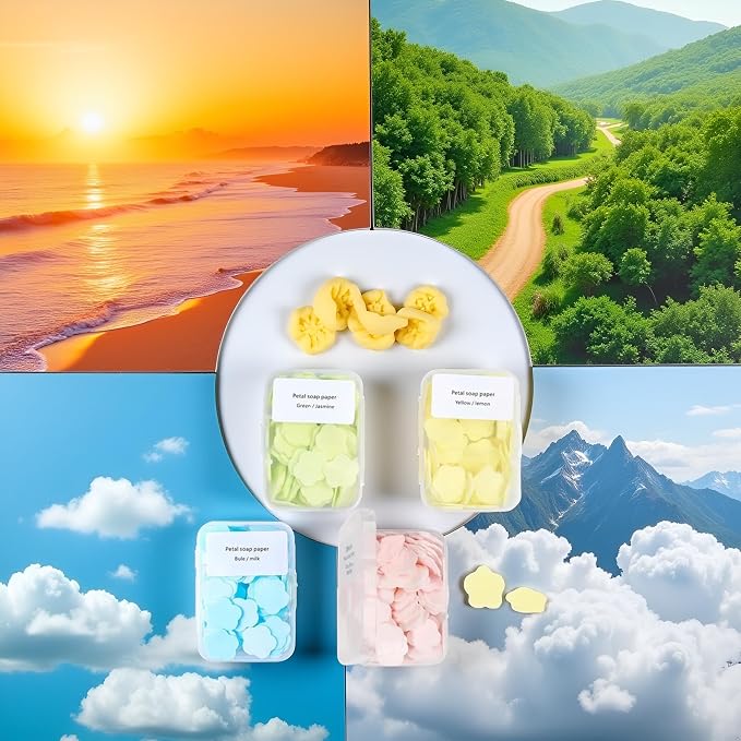 4 Boxes Paper Soap, 4 Random Different Scented Mini Portable Disposable Petal - Image 2