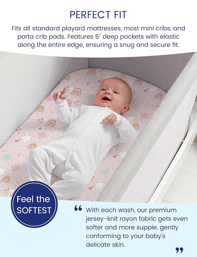 TotAha Premium Soft Pack n Play Sheets, Super Stretchy Jersey Knit Mini Crib - Image 2