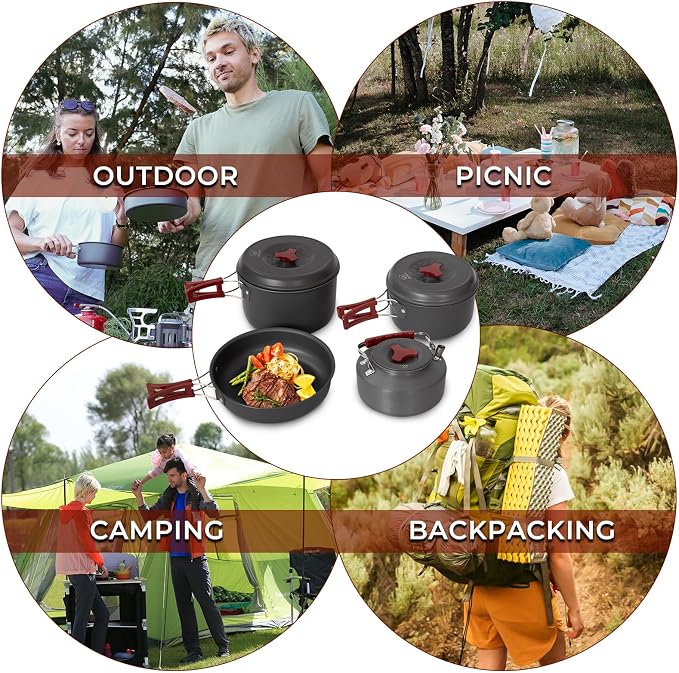Bulin 24/13/11/8/4 PCS Camping Cookware Mess Kit Lightweight Backpacking - Image 7