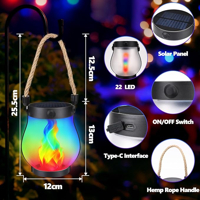 Halloween Solar Flame Lantern Hanging Outdoor Waterproof Purple - Image 2