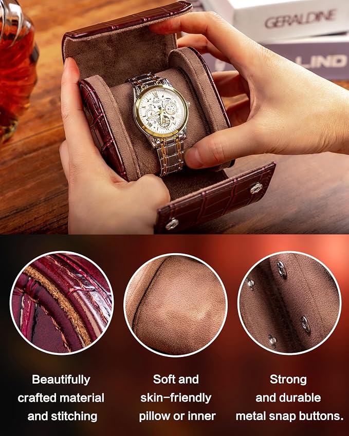 MR.OKAY Single Watch Travel Case- Classic Leather Watch Case - Image 4